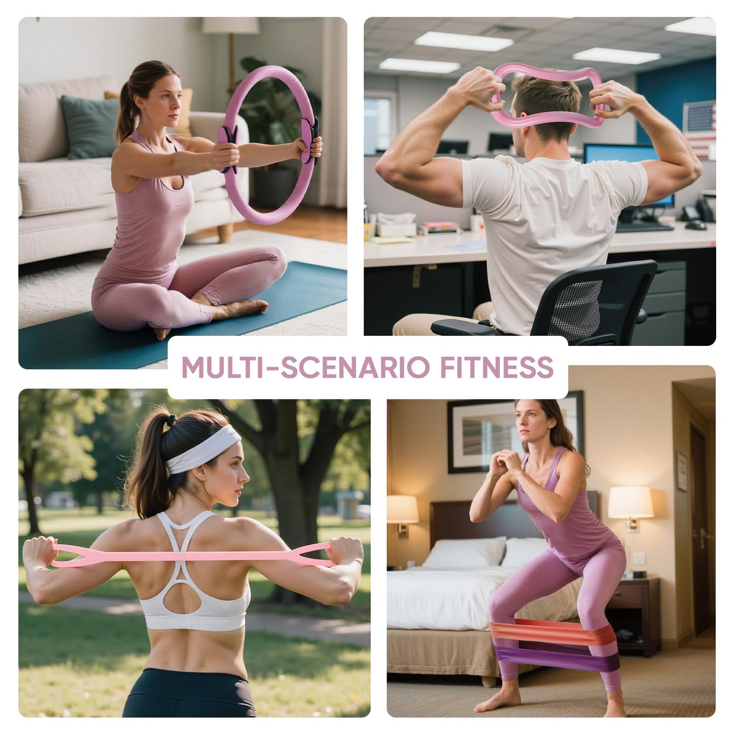 ElaraFit Home Pilates Kit for Women Pink Pilates Equipment Ring and Ball Set Magic Circle Hoop with 5 Resistance Bands Compact Toning Fitness Essentials Starter Set Accessories