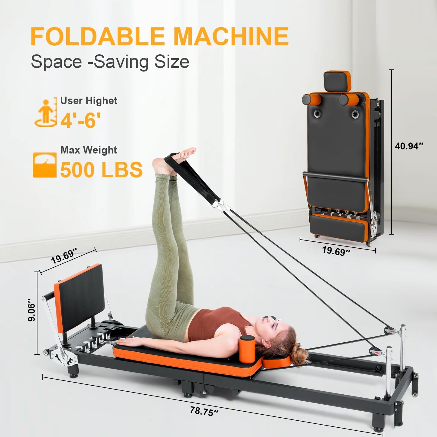 Pilates Reformer, Foldable Pilates Machine with Jump Board & Pilates Box (4 Springs & 5 Resistance Cords) for Home Gym Workout, Pilate Equipment Kit for Beginners & Advanced Users, Up to 500 LBS