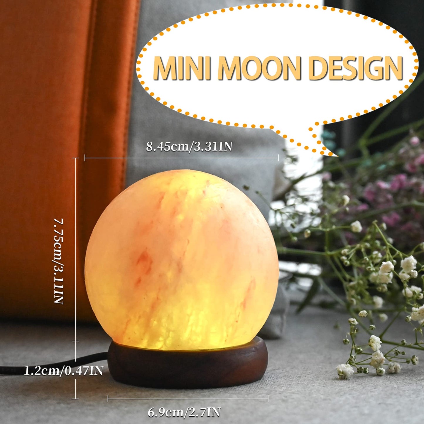 V.C.Formark USB Himalayan Salt Lamp with 8 Colors Changing,Lovely Round Crystal Salt Rock Lamp for Living Room,Home Deco,Office,Yoga,Holiday Gift - Hand Carved,Genuine Wood Base
