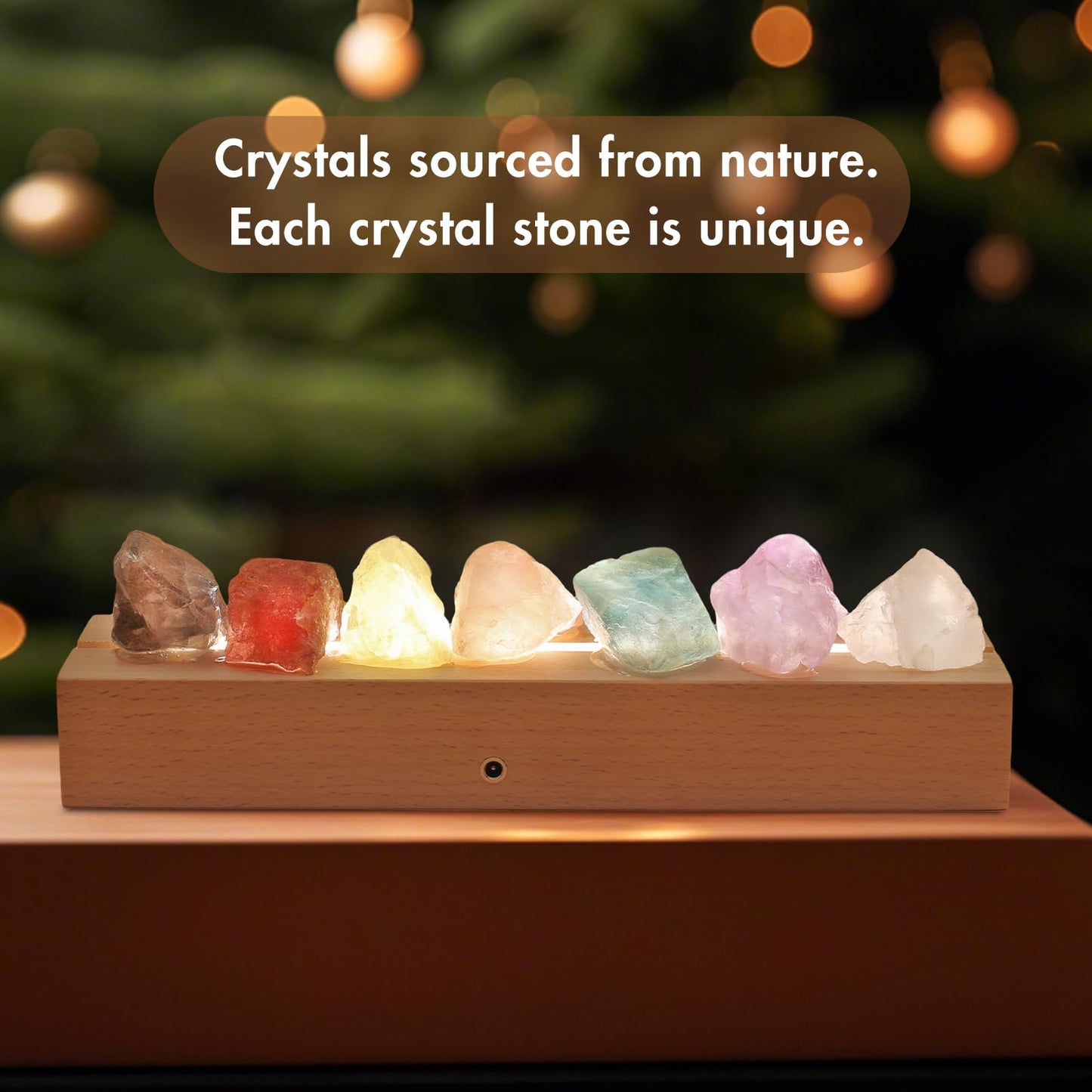 HYAMVOR Healing Crystal Night Light,7 Chakra Natural Bedside Lamp with Wooden LED Light Base,Healing Stones Positive Energy Night Lights for Home Decor Gifts (Rechargeable)