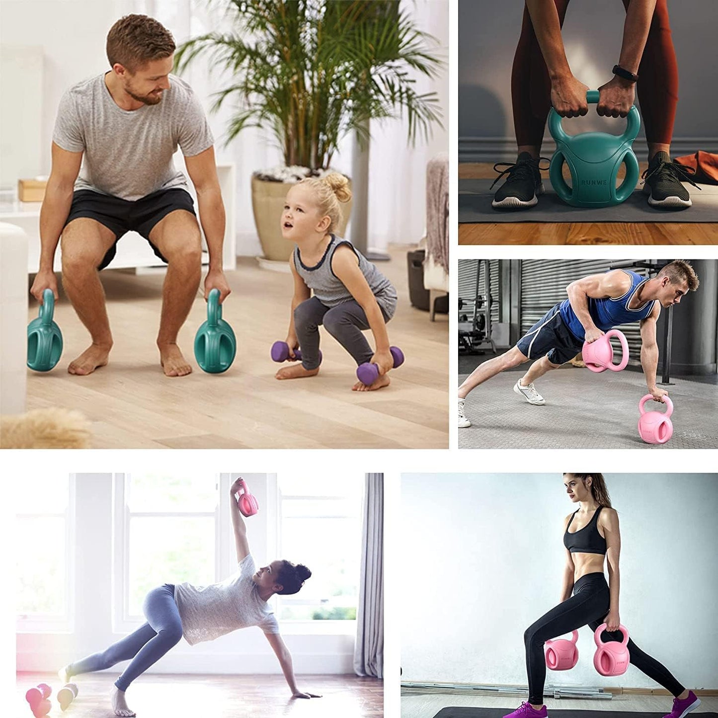 5 lb Kettlebell Weight with Three-handles for Weightlifting, Conditioning and Core Training for Women Men Home Gym [Purple]