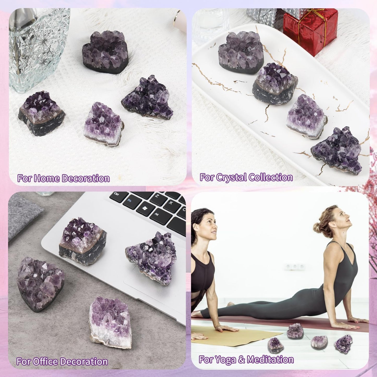 Natural Amethyst Crystal Cluster - Raw Healing Stone for Meditation, Reiki, Chakra Balancing - Worry Stone & Home Decor Gift (2.2-3.2 Inch)