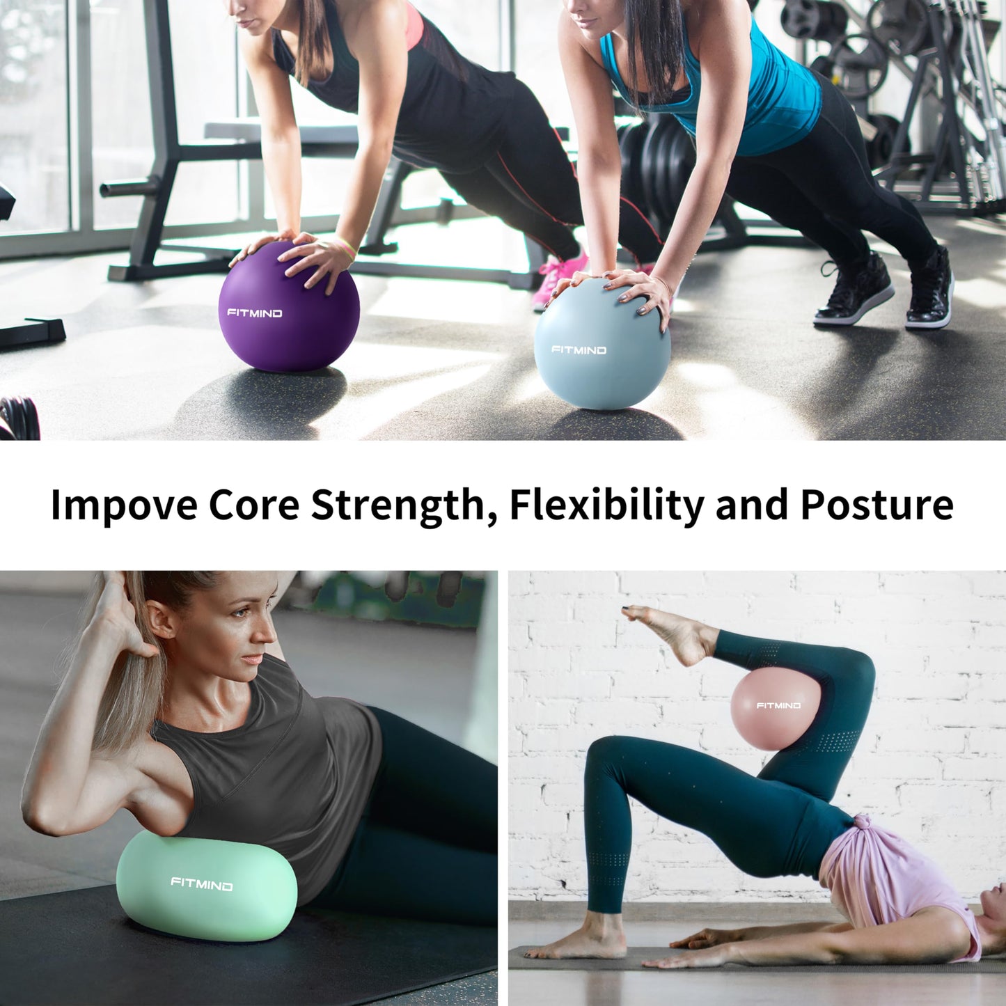 FITMIND Pilates Ball - 10 Inch Core Ball for Yoga, Stability, Fitness, Ab & Core Workouts - Pink