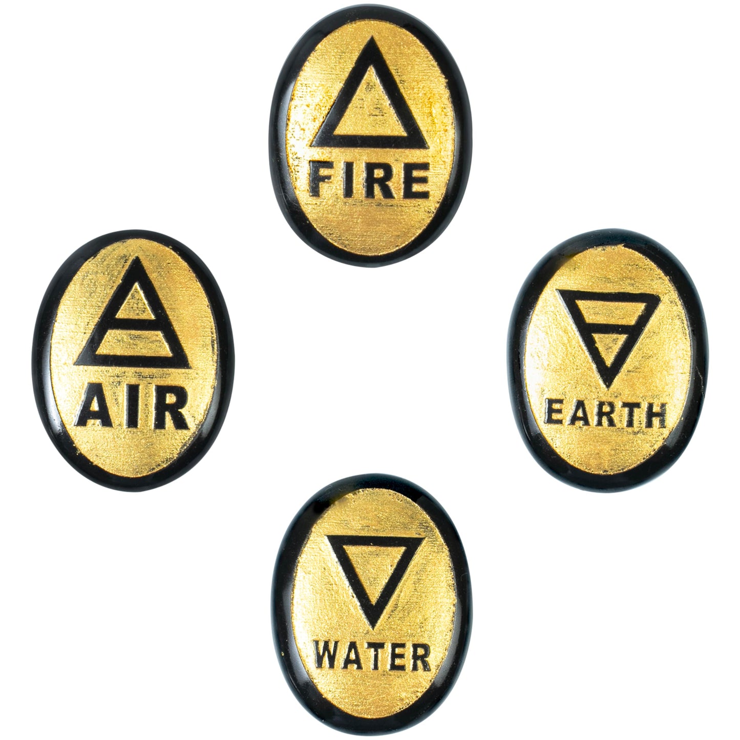 Crocon 4 Elements Black Tourmaline Stones Engraved Triangle Symbols (Earth Air Fire Water) Polished Palm Stones for Gemstone Reiki Crystals and Healing Stones Meditation Divination Tools Gifts