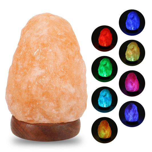 Wrcevtor Natural Salt Rock Night Lamp with 7 Colors Changing, Mini Crystal Salt Lamp for Home Decor and Gift - Natural Shaped, Premium Wood Base