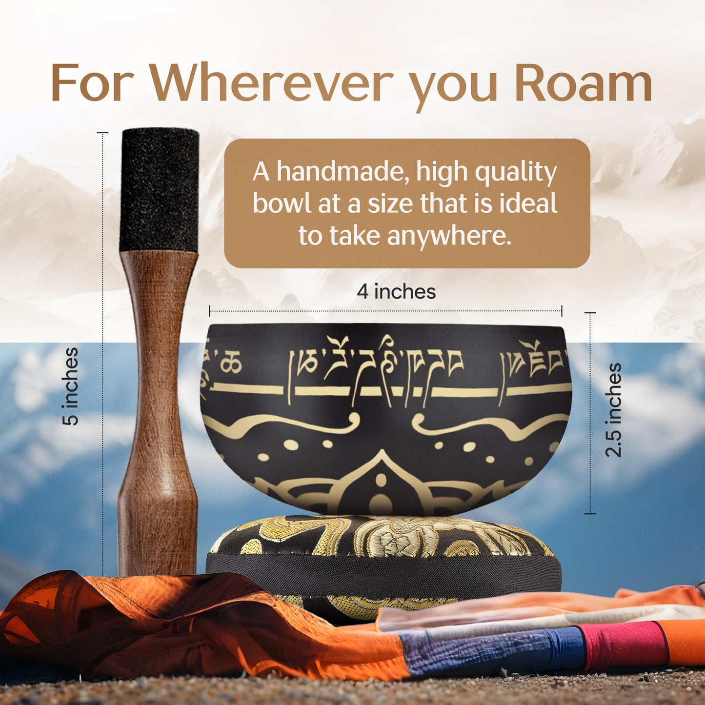 Handmade Tibetan Etched Singing Bowl Set – Sound Bowl & Meditation Bowl with Cushion, Mallet & Guide – Vibrational Healing Instruments – Chakra Healing Tools – Mindfulness Gift Set