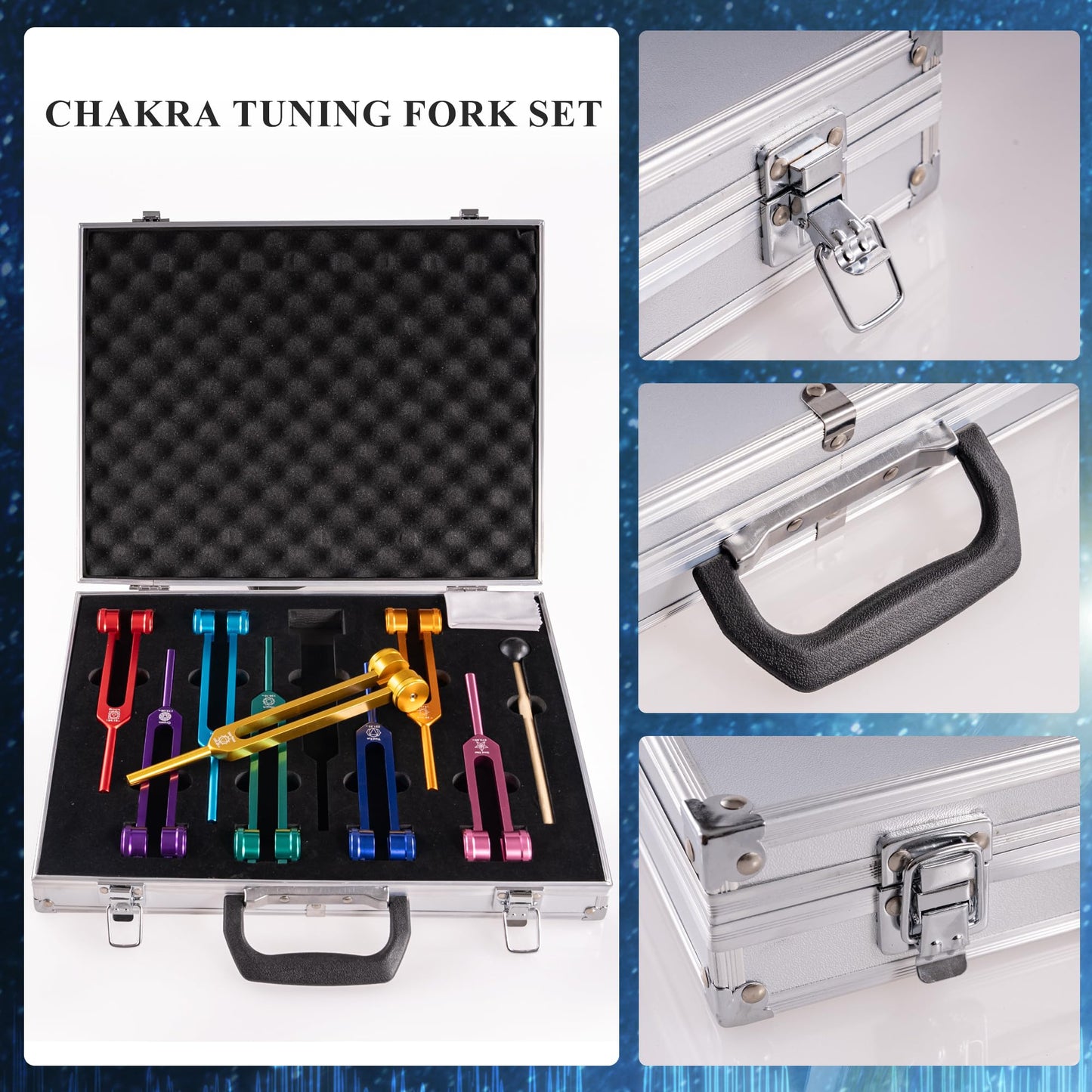 PPOLB Chakra Tuning Forks Set, 7 Chakra and 1 Soul Purpose Weighted Tuning Forks Set for Healing, Sound Therapy, Chakra Tuning Fork Set with Tuning Fork Activator and Exquisite Gift Box