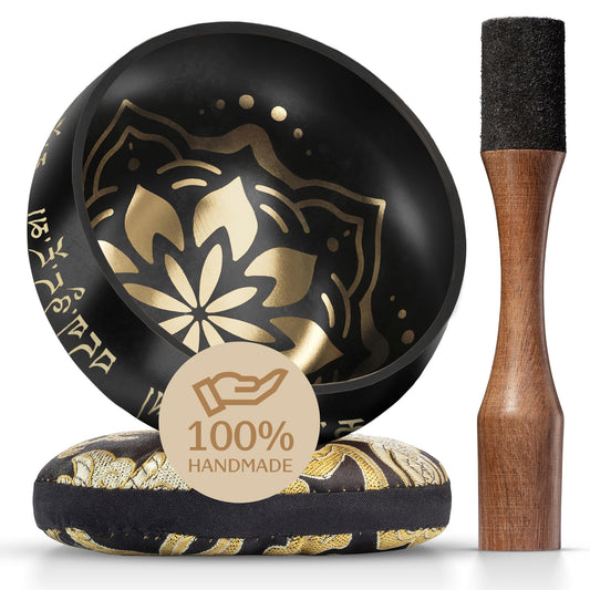 Handmade Tibetan Etched Singing Bowl Set – Sound Bowl & Meditation Bowl with Cushion, Mallet & Guide – Vibrational Healing Instruments – Chakra Healing Tools – Mindfulness Gift Set