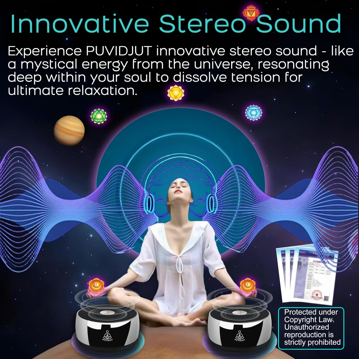PUVIDJUT Sound Frequency Instruments, Meditation Tone TWS Machine- Solfeggio Bath Device for Yoga, Mindfulness, Singing Therapy System of Chakra Relaxation and Stress 5 Tones, 3 Timer Modes