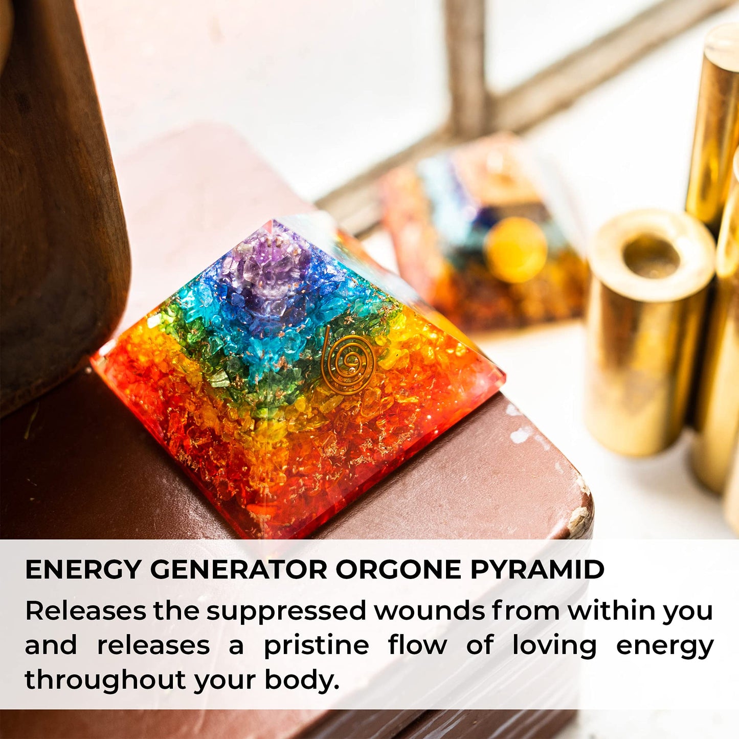 Orgonite Crystal Handmade Seven Chakra Gemstone Pyramid - Orgone Chakra Healing Stone Pyramids for Mediation, Yoga, Reiki, Spiritual Gift, Office and Home Décor