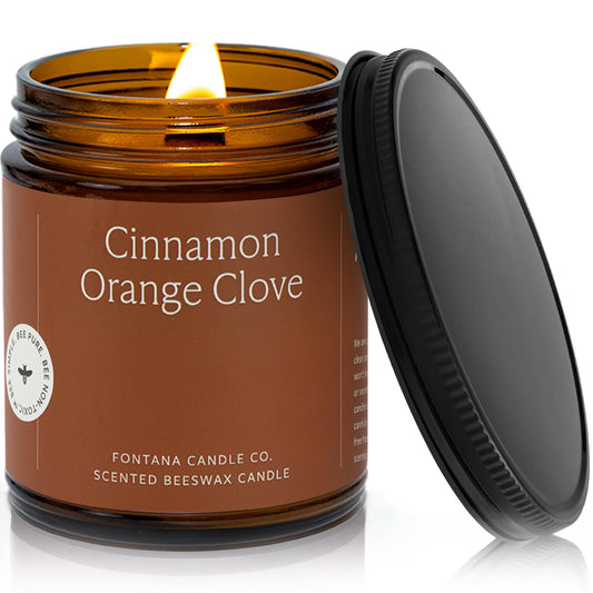 Fontana Candle Co Wood Wick Beeswax Jar Candle, Cinnamon Orange Clove - Made with Coconut Oil & Pure Essential Oils – Clean Burn, Long Lasting and Non-Toxic Candles for Home & Room Decor