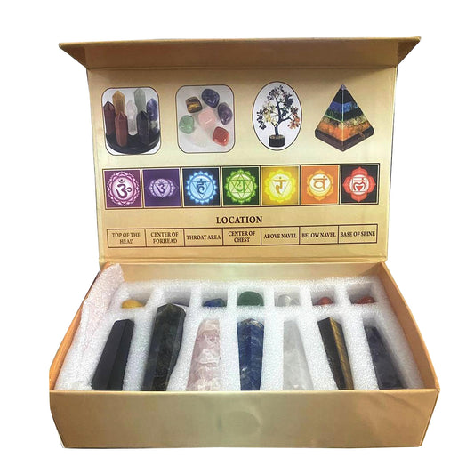 VRIJAN Crystals .Crystals and Healing Stones, Crystal Healing Ornaments. All 7 Chakra Wands with Tumbled Stones Crystals Set of 14