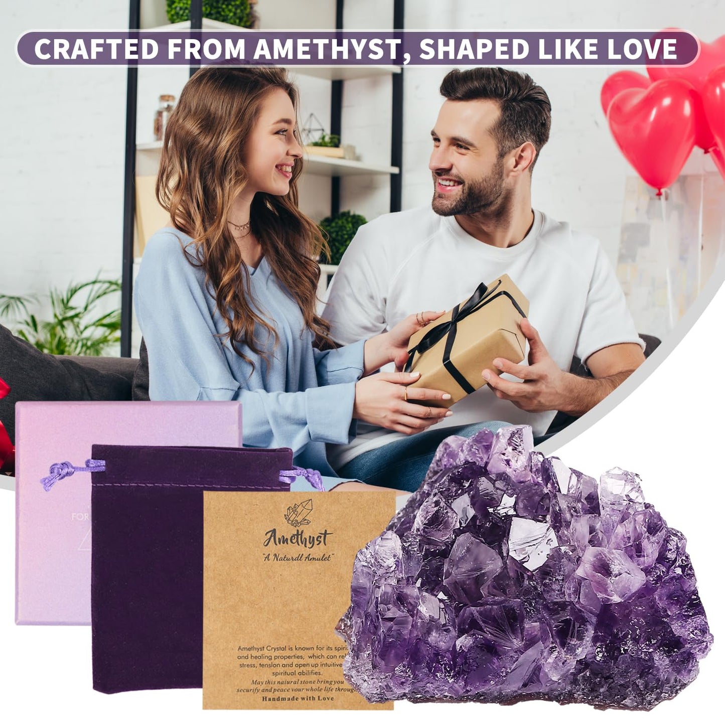 Natural Amethyst Crystal Cluster - Raw Healing Stone for Meditation, Reiki, Chakra Balancing - Worry Stone & Home Decor Gift (2.2-3.2 Inch)