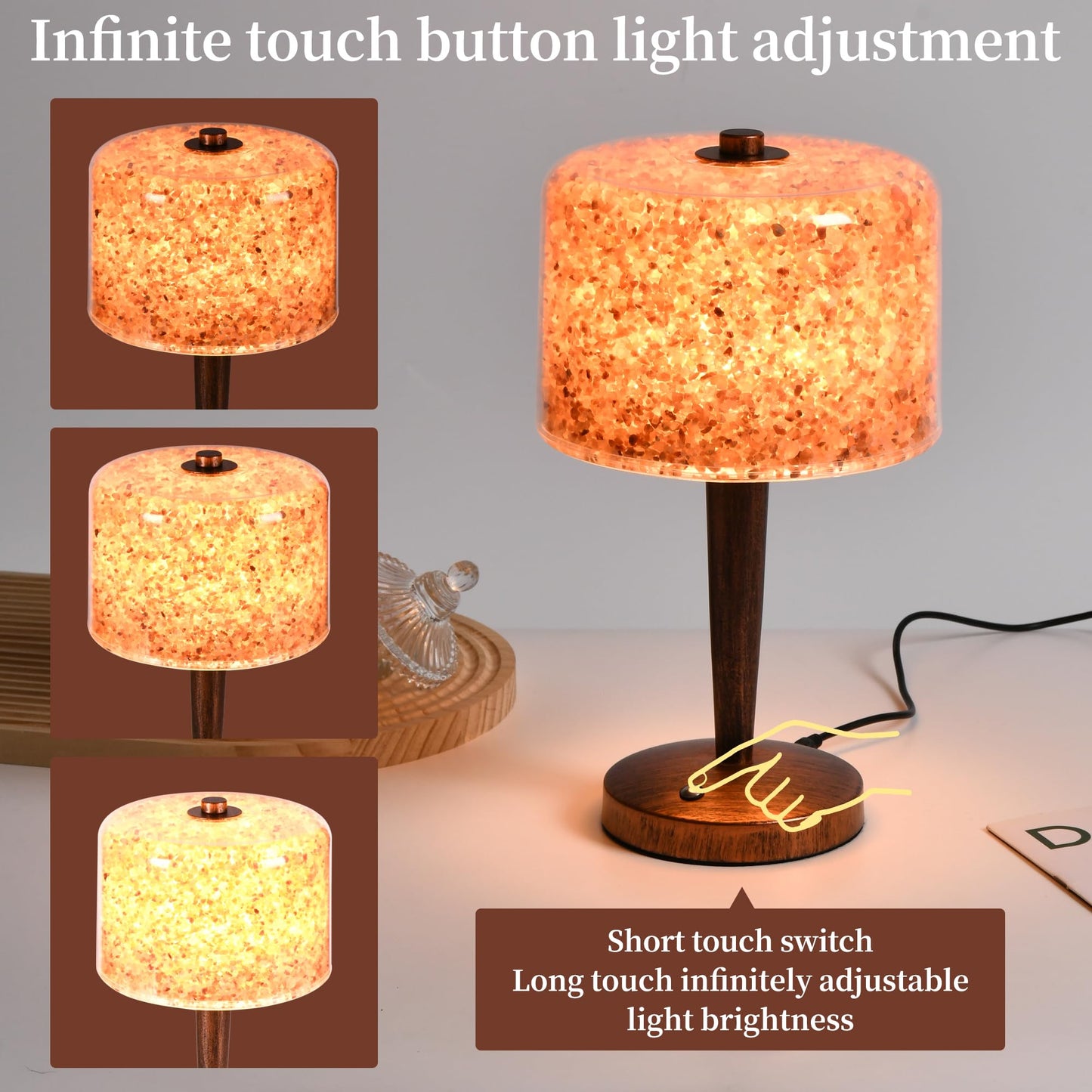 azhongxus Salt lamp with Touch dimmer Control USB Himalayan Salt lamp Natural Rock lamp high Transparency PC lampshade (excluding USB Adapter)