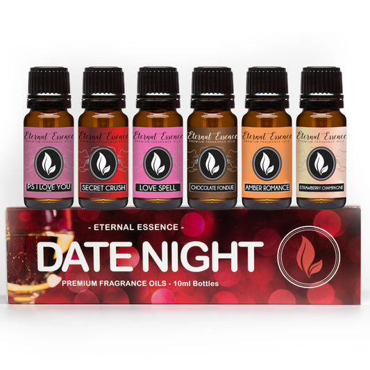 Eternal Essence Oils Date Night Set of 6 Premium Fragrance Oils - Includes PS I Love You, Amber Romance, Secret Crush, Chocolate Fondue, Strawberry Champagne, and Love Spell Scented Oils - 10ML