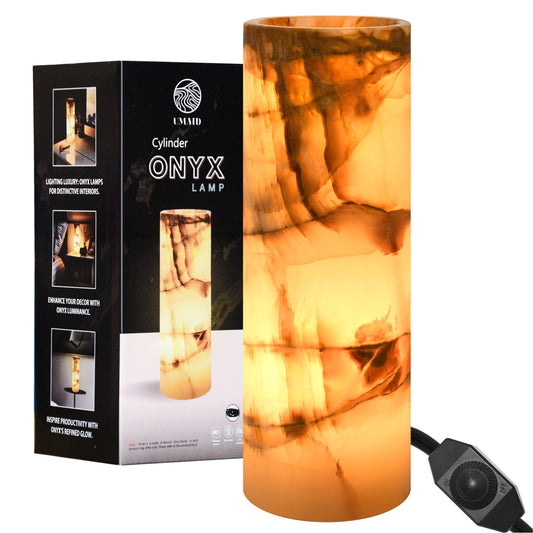 UMAID Handcrafted Onyx Marble Table Lamp, Each Lamp One-of-a-Kind with Natural Patterns, Warm Amber Glow, Dimmable Cord & Bulb, Modern Home Decor for Bedroom, Desk, Office, Living Room, or Bedside