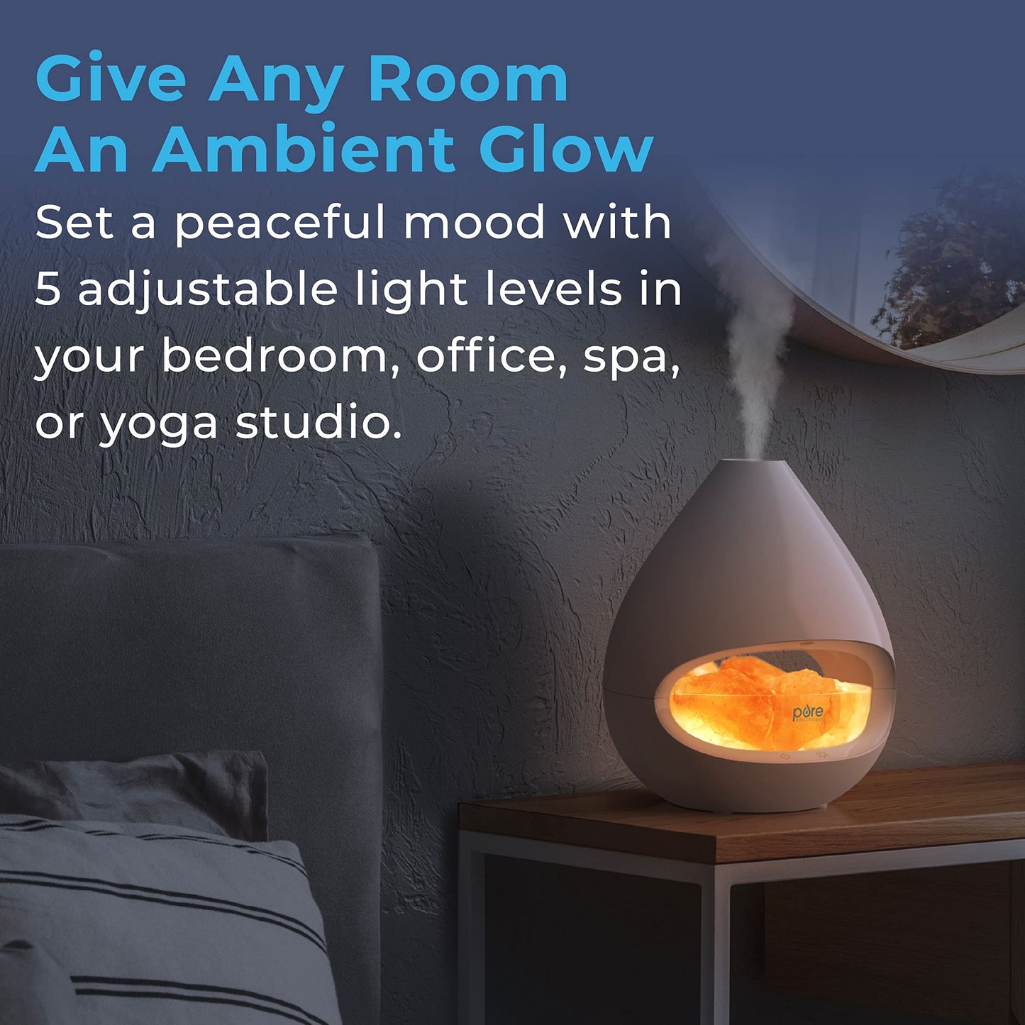 Pure Enrichment PureGlow Crystal - 2-in-1 Himalayan Salt Lamp & Ultrasonic Essential Oil Diffuser, Original Salt Therapy Lamp, 100% Pure Himalayan Salt, Ambient Glow, 160 mL 16-Hour Tank (White)