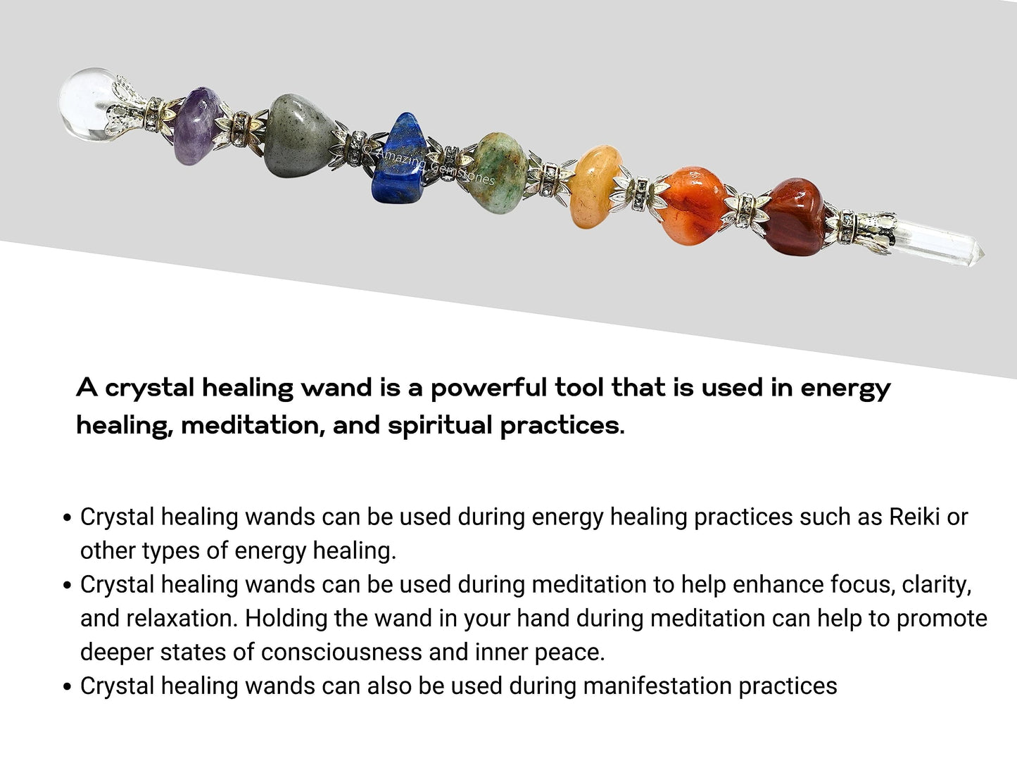 Amazing Gemstone Crystal Chakra Wand Healing Crystal Wands Witchcraft - Chakra Tumbled Crystal Wand for Meditation, Witchcraft, Healing, Yoga, Magic and More - Crystals and Healing Stones Gift