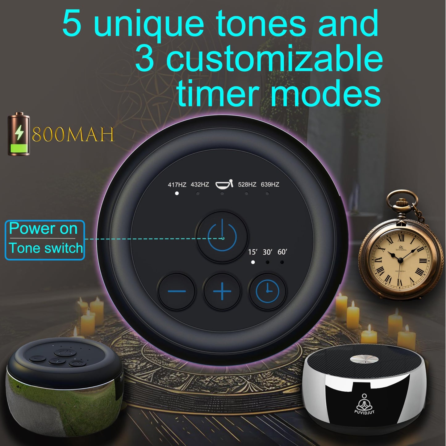 Meditation Sound Machine, Frequency Generator Instrument,PUVIDJUT Tone Device - Solfeggio Frequencies Bath for Yoga, Mindfulness,Meditation System of Chakra, 5 Tones Optional, 3 Timer Modes