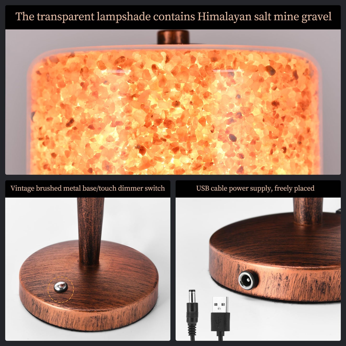 azhongxus Salt lamp with Touch dimmer Control USB Himalayan Salt lamp Natural Rock lamp high Transparency PC lampshade (excluding USB Adapter)