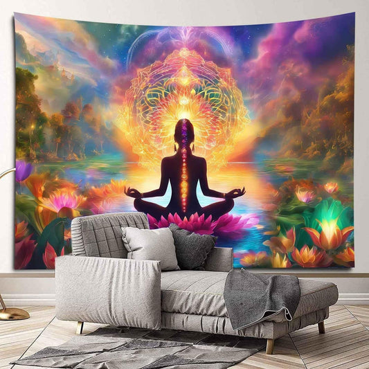 OSUNBD Yoga Chakra Tapestry 60x40 In, Seven Chakra Meditation Zen Wall Art Decor Tapestry for Bedroom, Lotus Spiritual Wall Hanging for Living Room Dorm Meditation Room