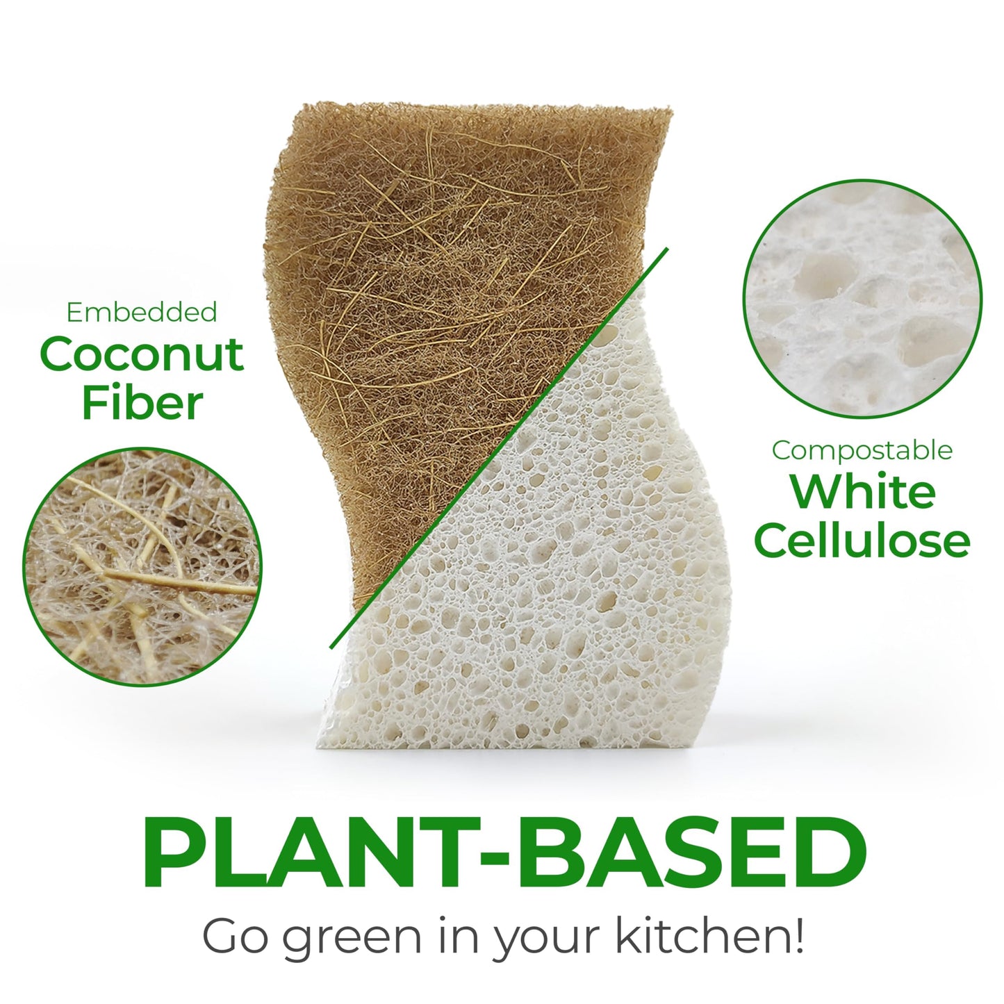 AIRNEX Biodegradable Natural Kitchen Sponge - Compostable Cellulose and Coconut Walnut Scrubber Sponge (12 Pack)