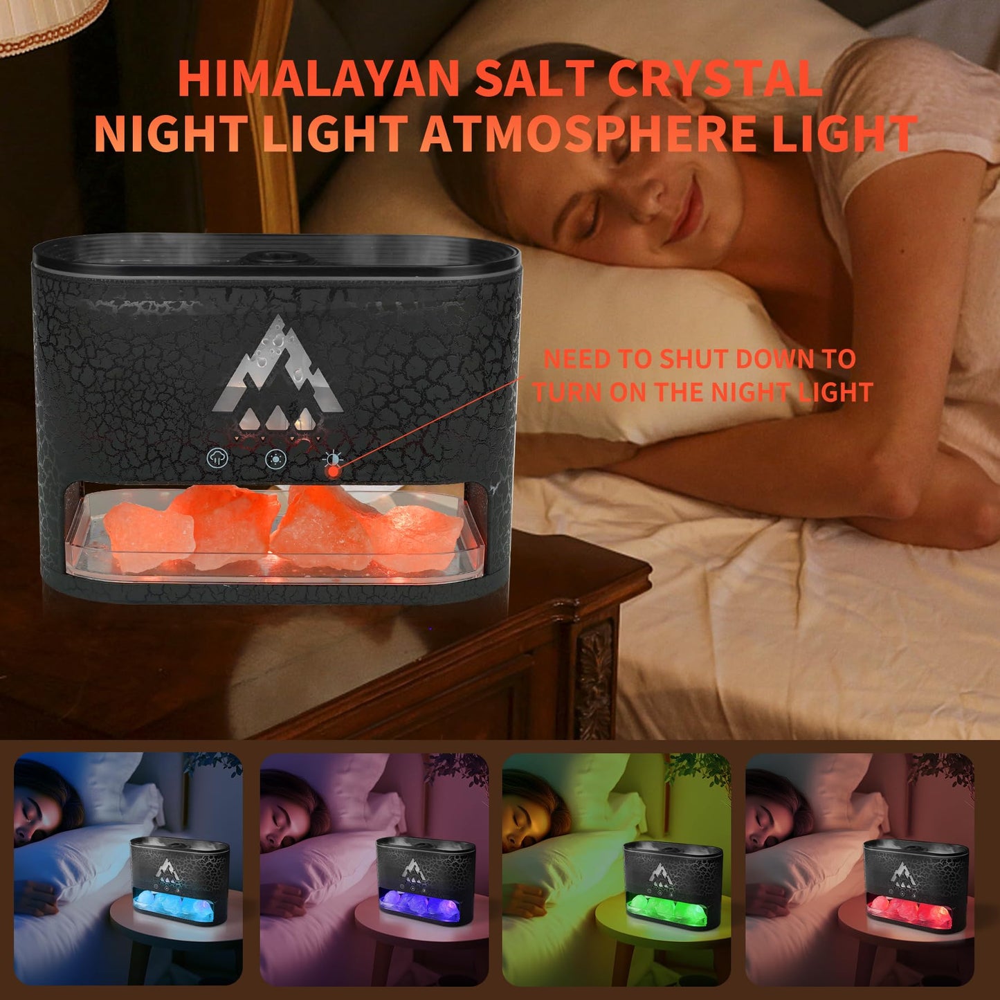 BOHOFAM Himalayan Salt Aroma Diffuser & Air Humidifier with 2 Flame/Jellyfish Mist Modes,Essential Oil Diffuser wih 6 Lights Change for Home, 4 Essential Oils-Mysterious, Relaxation, Sweet, Happy