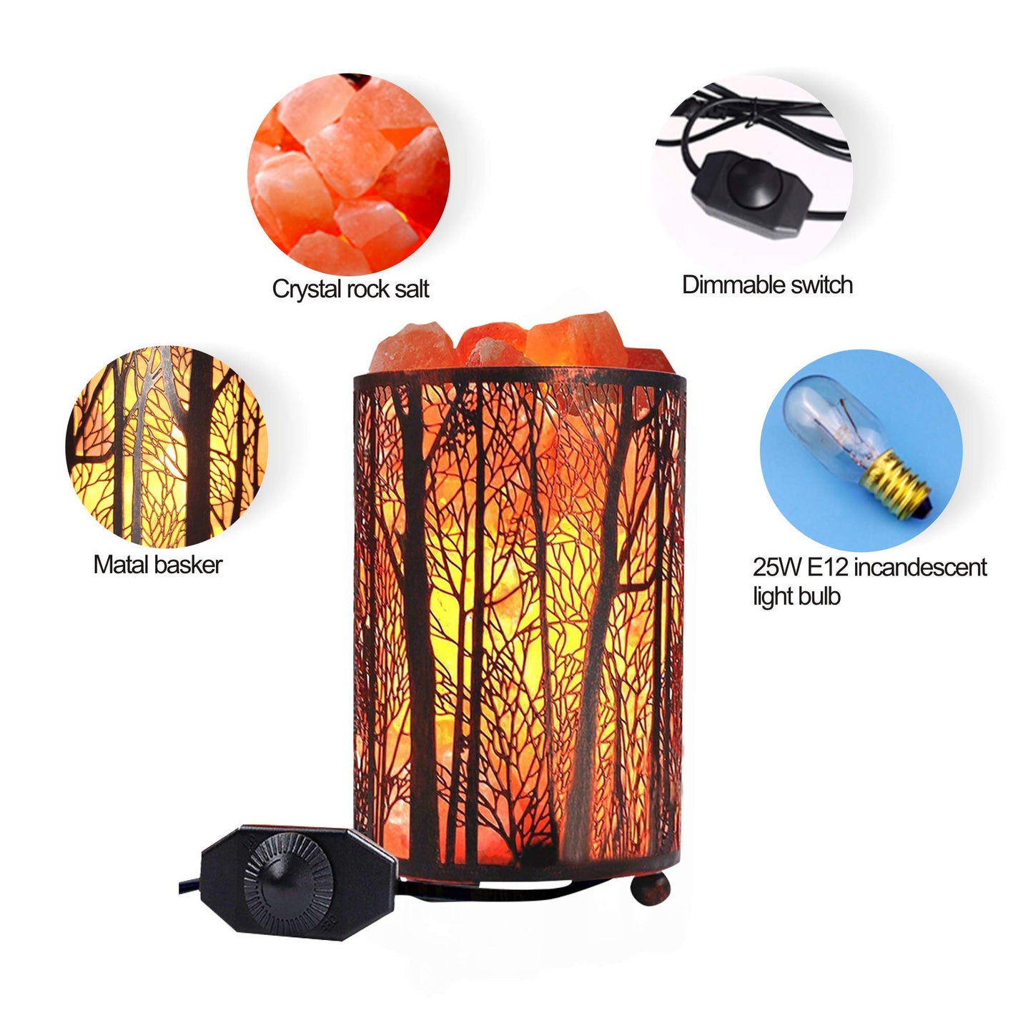 Shineled Salt Lamps, Natural Himalayan Salt Lamp, Forest Salt Lamp with Dimmer Switch, Salt Crystal Night Lights, Retro Metal Basket Decor Desk Lamp with Extra 25W Lamp Bulbs (Retro Red)