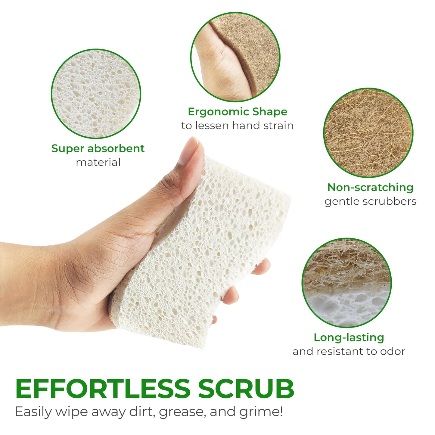 AIRNEX Biodegradable Natural Kitchen Sponge - Compostable Cellulose and Coconut Walnut Scrubber Sponge (12 Pack)
