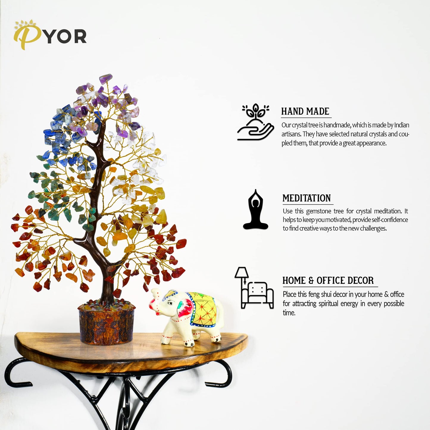 PYOR 7 Chakra Tree of Life, House Warming Gifts New Home, Birthday Gifts for Women, Money Tree, Home Office Decor, Office Desk Accessories, Crystals and Healing Stones, Healing Crystals Angel
