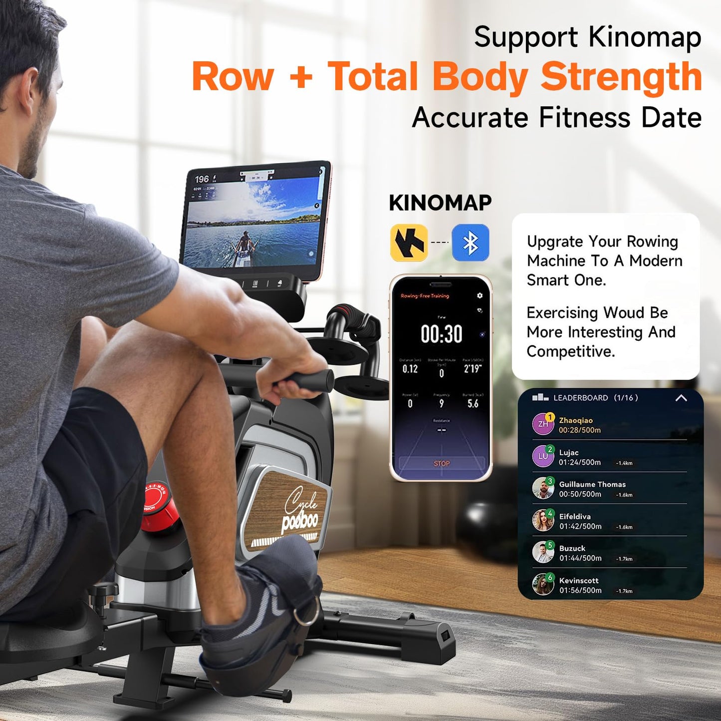 Pooboo Magnetic Rowing Machine 360 LB Weight Capacity, Folding Rower with Combination Strength Exercise, Tablet Holder and Comfortable Seat Cushion, Rower for Home Use