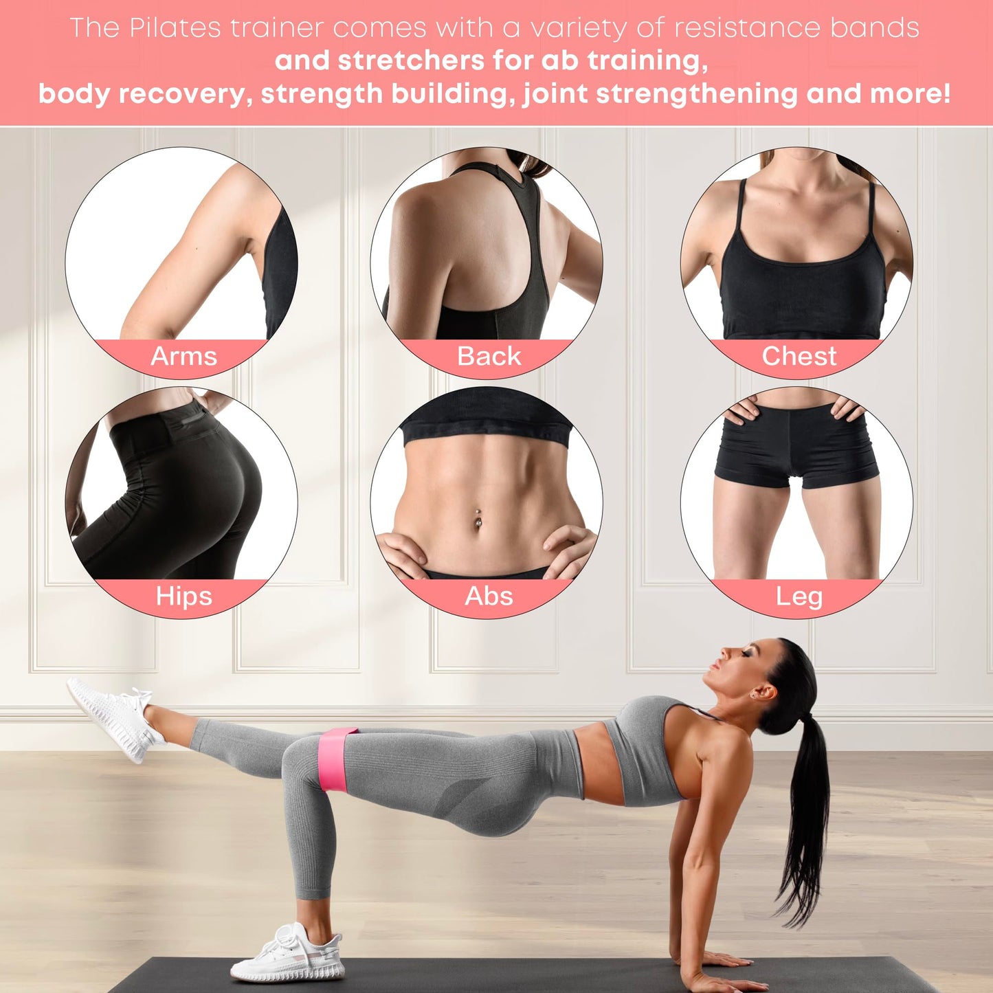 DSUMD 13 Pcs Pilates Essentials Kit for Women, Home Workout Equipment Set with 9.8” Ball, Magic Circle, Accessories, Perfect for Beginners to Toning & Fitness, Pink