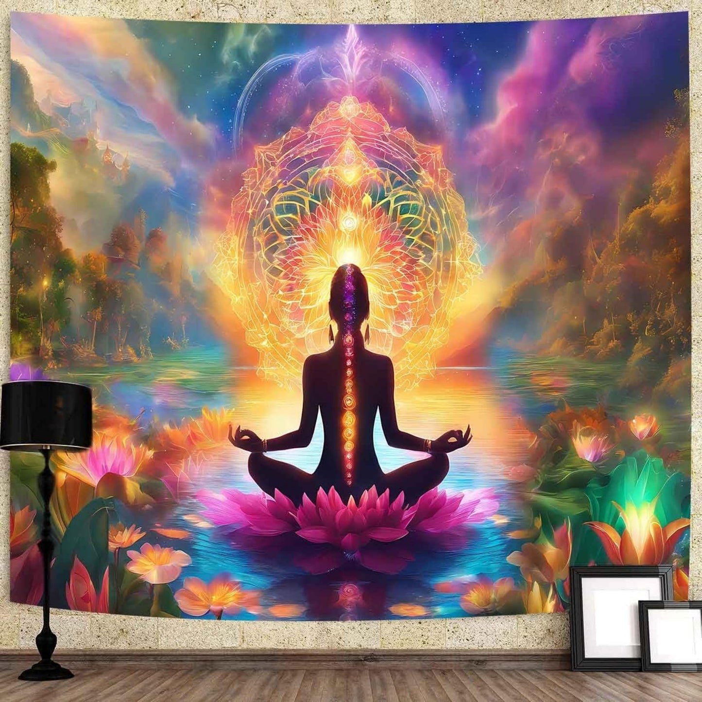 OSUNBD Yoga Chakra Tapestry 60x40 In, Seven Chakra Meditation Zen Wall Art Decor Tapestry for Bedroom, Lotus Spiritual Wall Hanging for Living Room Dorm Meditation Room