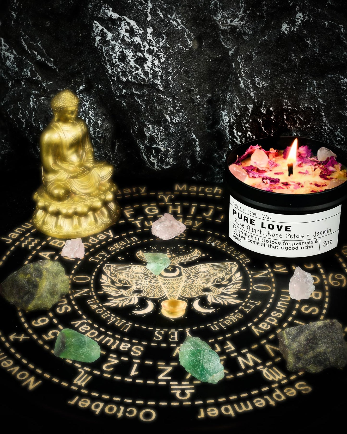 Crystal Candle, Healing Energy Protection Gift, Mindful Intentions, Best friend, Mother's Birthday Gift.(PURE LOVE)