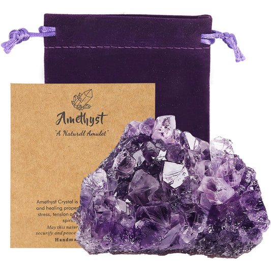 Natural Amethyst Crystal Cluster - Raw Healing Stone for Meditation, Reiki, Chakra Balancing - Worry Stone & Home Decor Gift (2.2-3.2 Inch)