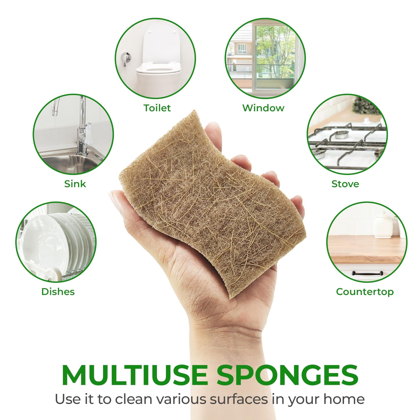 AIRNEX Biodegradable Natural Kitchen Sponge - Compostable Cellulose and Coconut Walnut Scrubber Sponge (12 Pack)