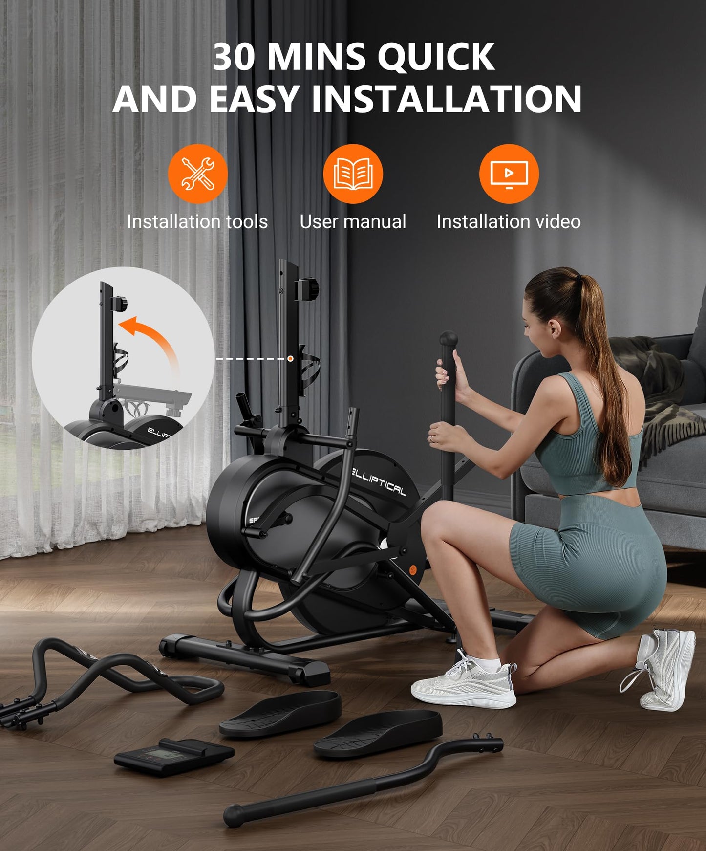 THERUN Elliptical Exercise Machine, 3-in-1 Cardio Climber Stepping Elliptical Machine for Home, Stair Stepper Elliptical Training Machines w/16 Levels Resistance, Pulse Sensor, LCD Monitor (Gray)