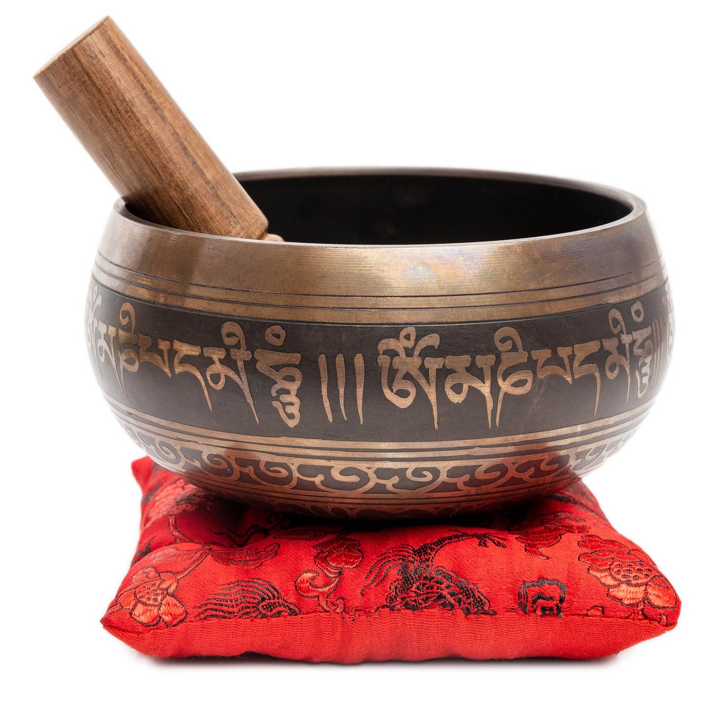 Tibetan Singing Bowl Set Authentic – Handmade in Nepal Sound & Meditation Bowl – Spiritual Decor for Yoga, Wellness Spaces & Relaxation by Himalayan Bazaar (Brown & Red)