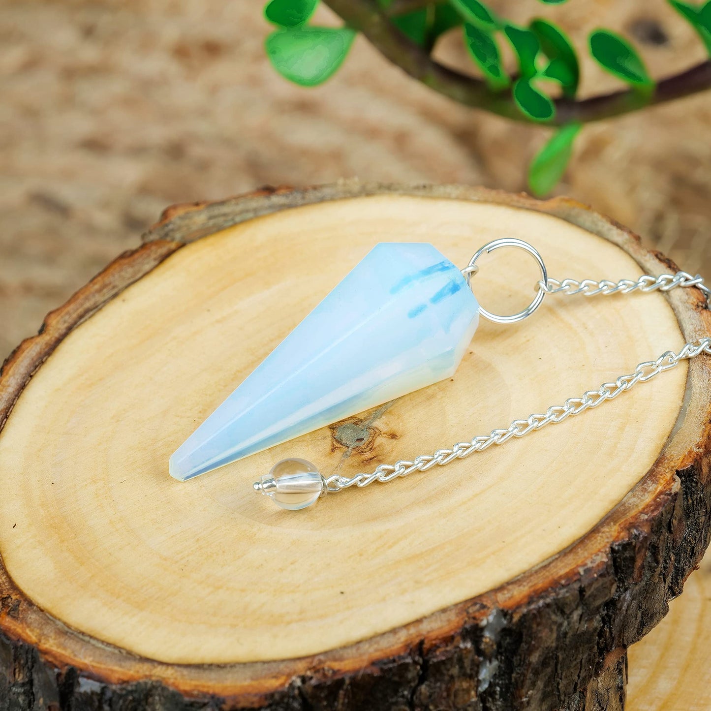 PYOR Opalite Natural Gemstone Chakra Pendulum Good Luck Charms Gems Reiki Healing Stones Pendulums 6 Faced Crystal Pointed Natural Gemstones Necklace Divination Spiritual Gift Peaceful Gifts Handmade
