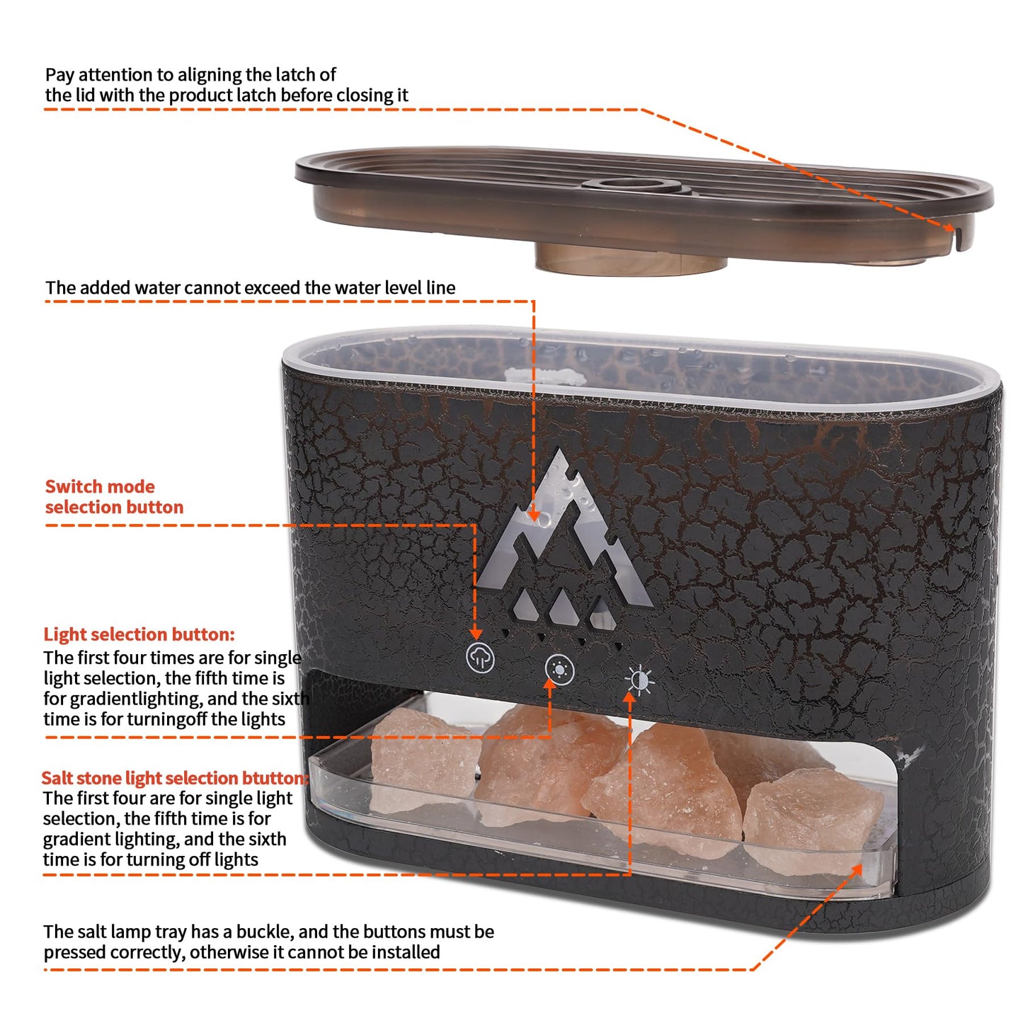 BOHOFAM Himalayan Salt Aroma Diffuser & Air Humidifier with 2 Flame/Jellyfish Mist Modes,Essential Oil Diffuser wih 6 Lights Change for Home, 4 Essential Oils-Mysterious, Relaxation, Sweet, Happy