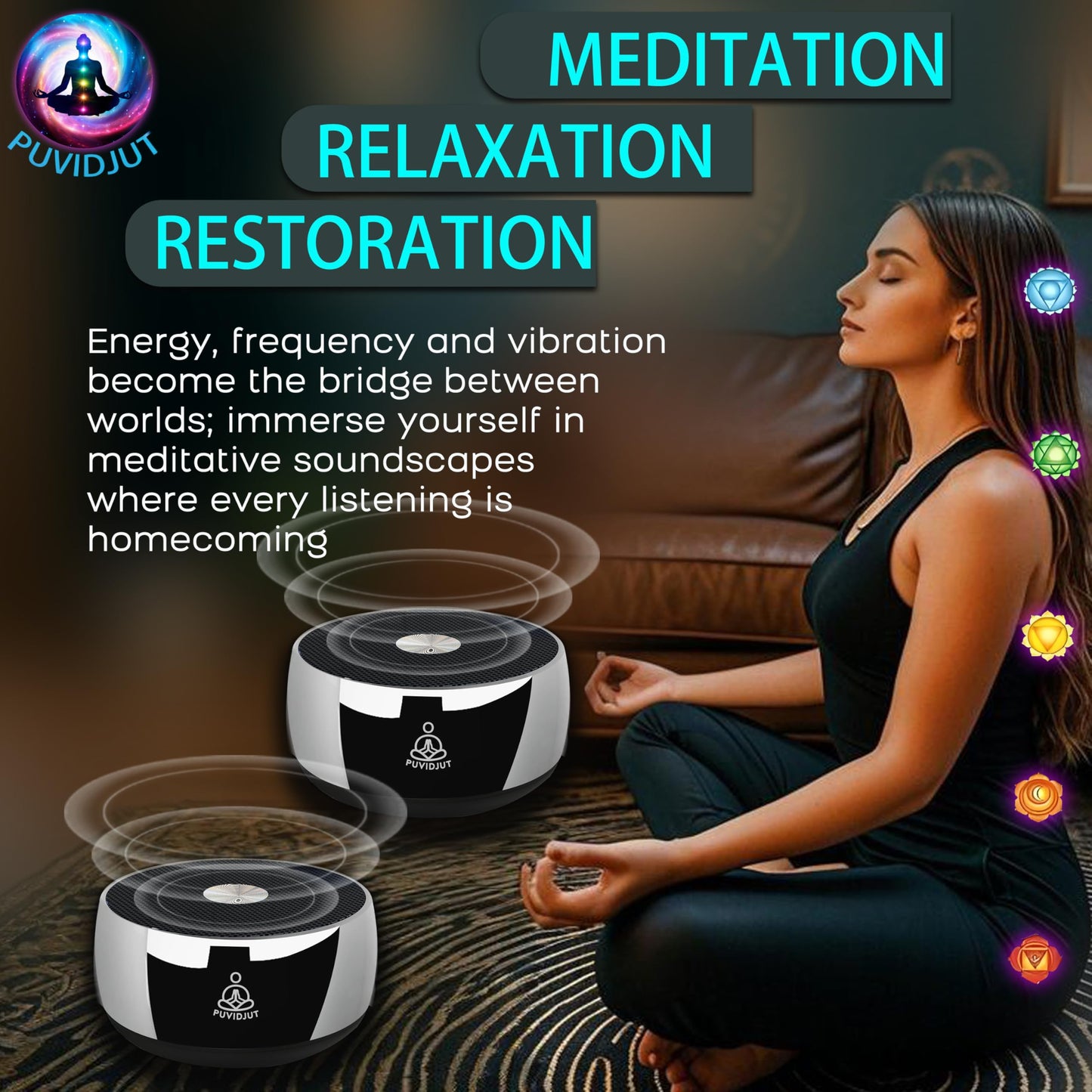 PUVIDJUT Sound Frequency Instruments, Meditation Tone TWS Machine- Solfeggio Bath Device for Yoga, Mindfulness, Singing Therapy System of Chakra Relaxation and Stress 5 Tones, 3 Timer Modes