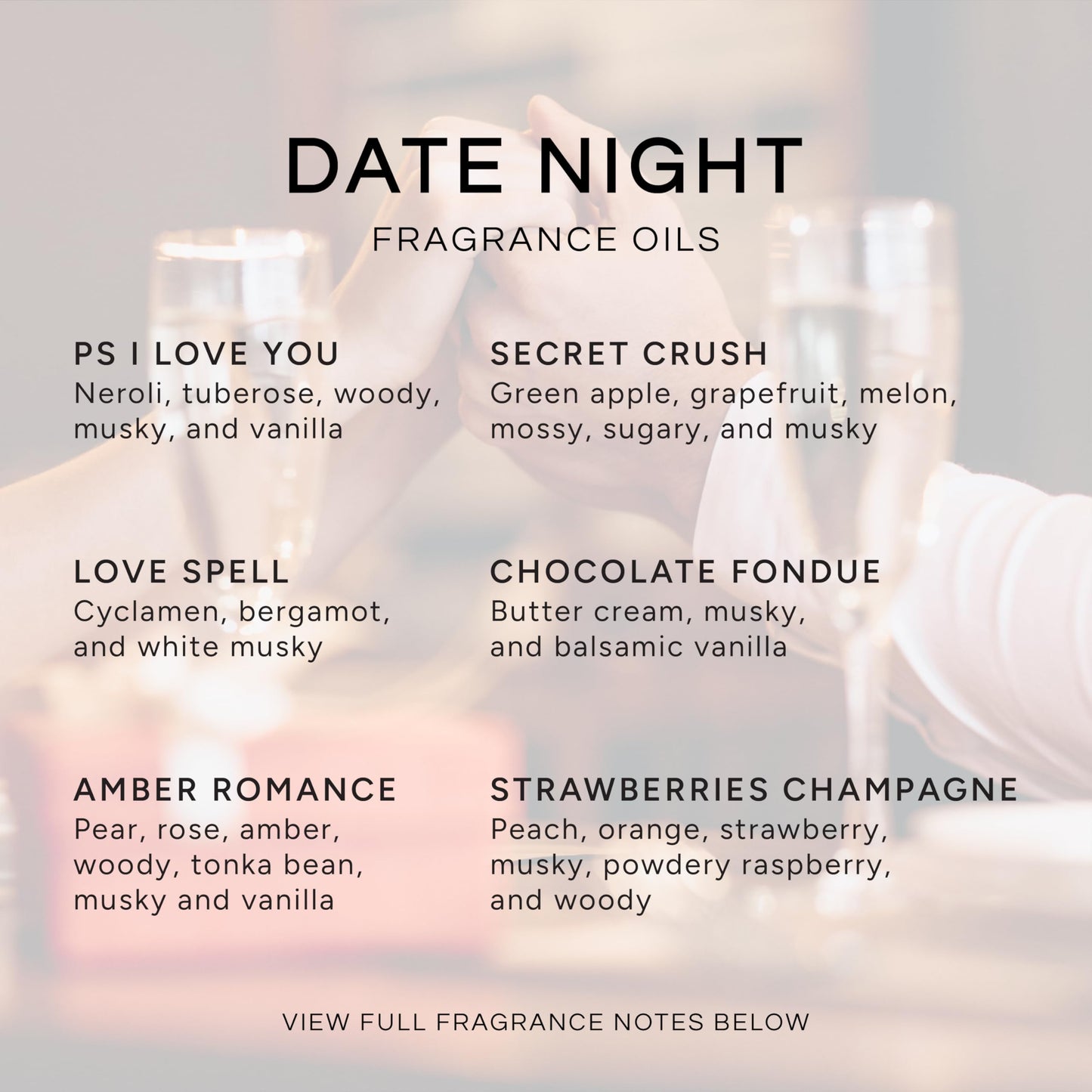 Eternal Essence Oils Date Night Set of 6 Premium Fragrance Oils - Includes PS I Love You, Amber Romance, Secret Crush, Chocolate Fondue, Strawberry Champagne, and Love Spell Scented Oils - 10ML