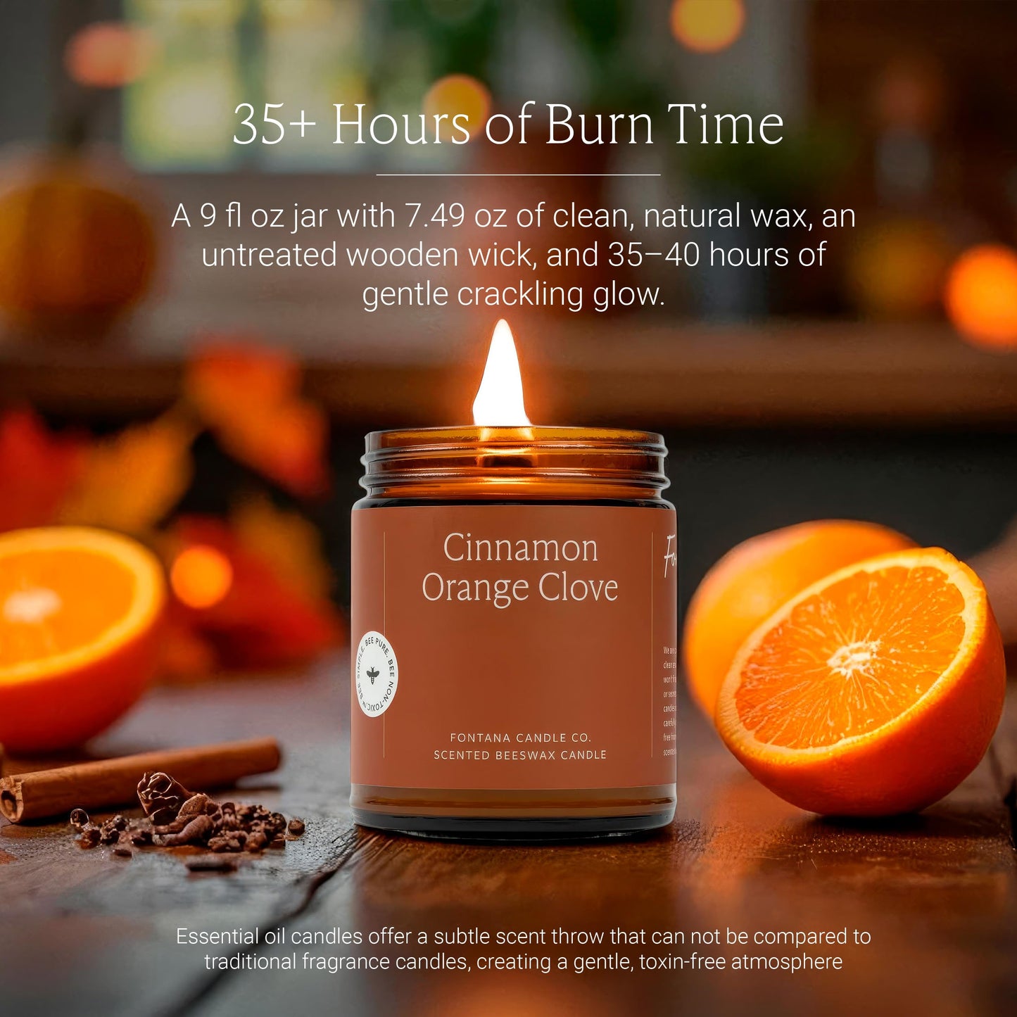 Fontana Candle Co Wood Wick Beeswax Jar Candle, Cinnamon Orange Clove - Made with Coconut Oil & Pure Essential Oils – Clean Burn, Long Lasting and Non-Toxic Candles for Home & Room Decor