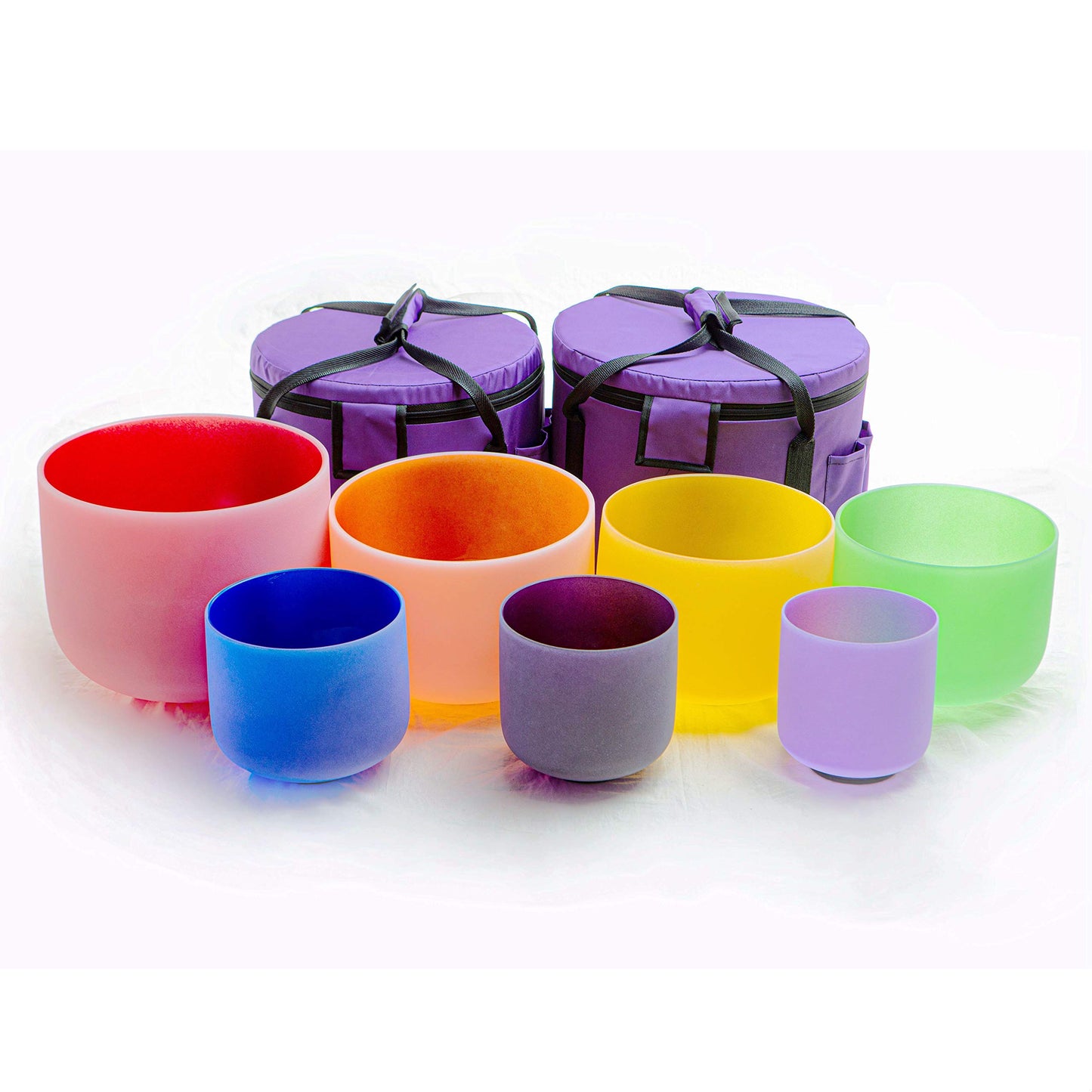 Leize Chakra Tuned 432hz Set of 7 Color Quartz Crystal Singing Bowls 6-12 inch with Heavy Duty Carrying Cases and Singing Bowl Mallets