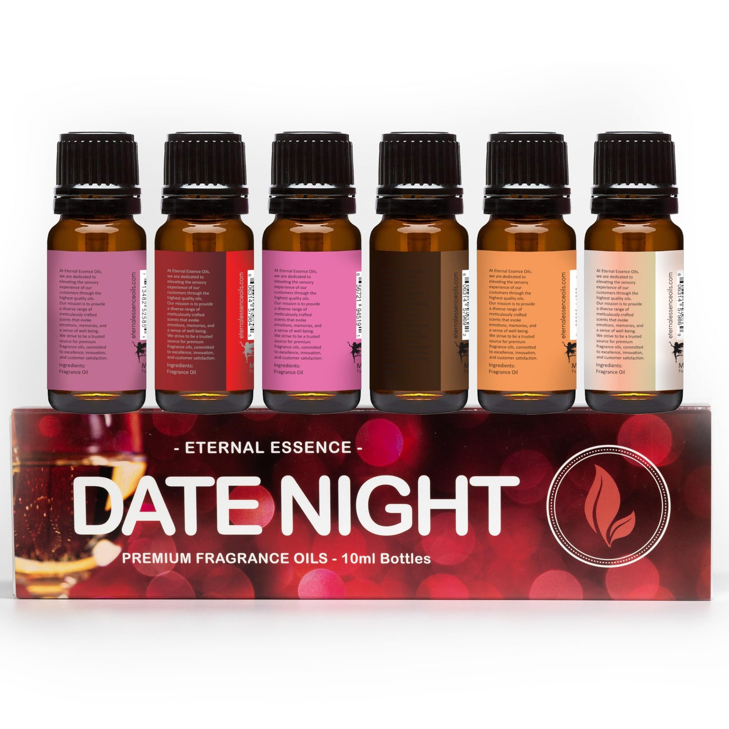 Eternal Essence Oils Date Night Set of 6 Premium Fragrance Oils - Includes PS I Love You, Amber Romance, Secret Crush, Chocolate Fondue, Strawberry Champagne, and Love Spell Scented Oils - 10ML