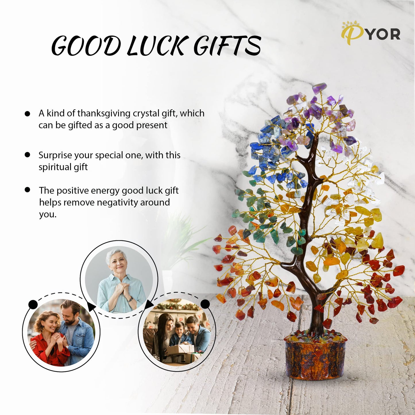 PYOR 7 Chakra Tree of Life, House Warming Gifts New Home, Birthday Gifts for Women, Money Tree, Home Office Decor, Office Desk Accessories, Crystals and Healing Stones, Healing Crystals Angel