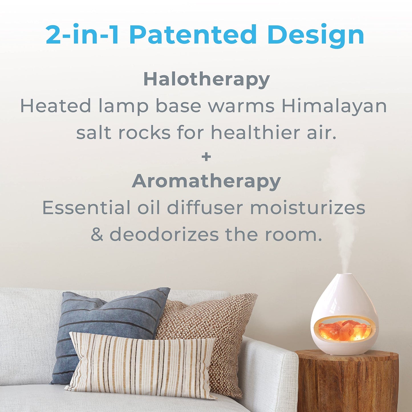Pure Enrichment PureGlow Crystal - 2-in-1 Himalayan Salt Lamp & Ultrasonic Essential Oil Diffuser, Original Salt Therapy Lamp, 100% Pure Himalayan Salt, Ambient Glow, 160 mL 16-Hour Tank (White)