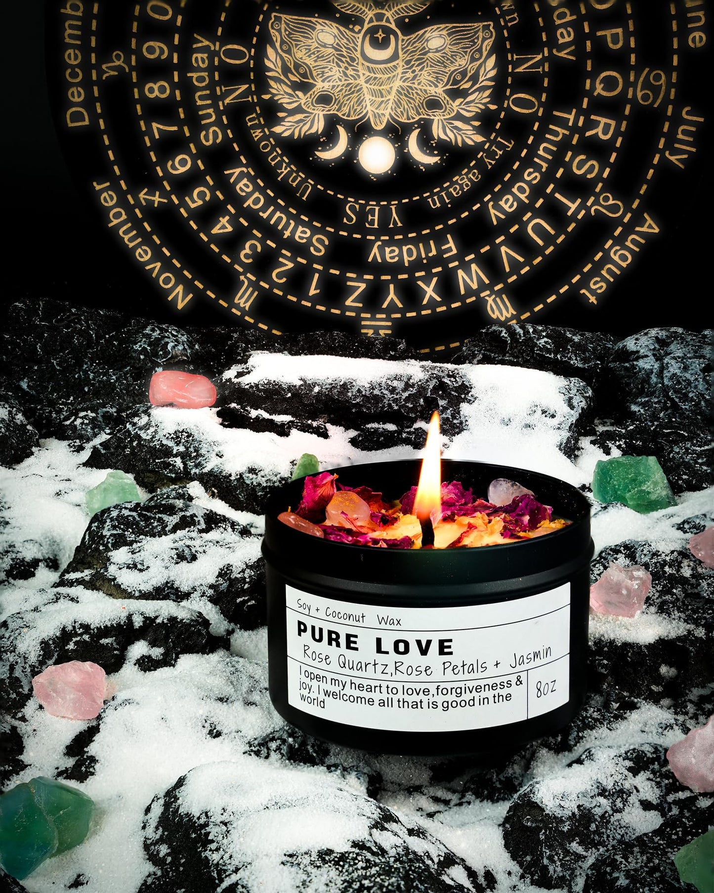 Crystal Candle, Healing Energy Protection Gift, Mindful Intentions, Best friend, Mother's Birthday Gift.(PURE LOVE)