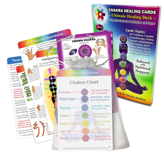 Deck of Chakra Healing Cards Helps Restore and Balance Your Energy with Meditations, Affirmations, Chakras Chart, Aromatherapy, Essential Oils, Reiki Symbols, Hand Mudras - (18) 4"x6" 2-Sided Cards
