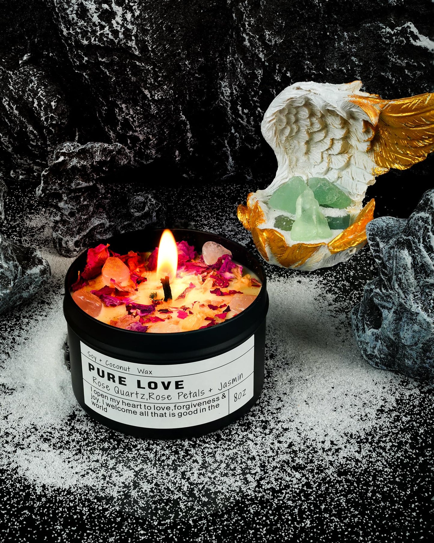 Crystal Candle, Healing Energy Protection Gift, Mindful Intentions, Best friend, Mother's Birthday Gift.(PURE LOVE)